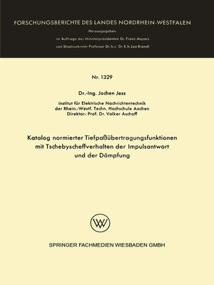 cover image of Katalog normierter Tiefpaßübertragungsfunktionen mit Tschebyscheffverhalten der Impulsantwort und der Dämpfung
